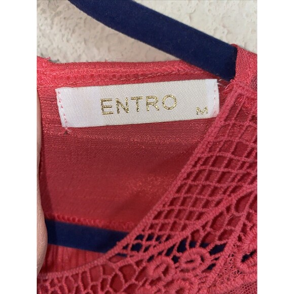 Entro Embroidered Crochet Tunic Ruffle Lace Tank Top Womens M Pink Hippie Boho - Picture 4 of 11